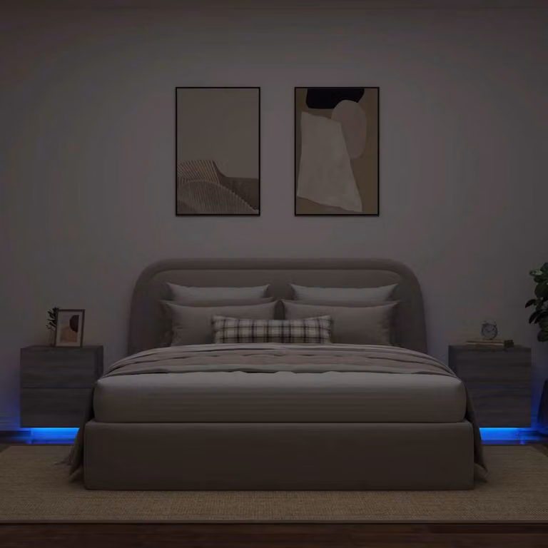 Set di 2 comodini moderni vidaXL con luci LED integrate in legno e MDF, colore grigio, sospesi a parete, L: 40 cm, P: 2 cm, H: 55 cm