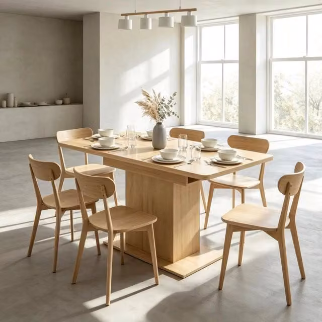 Tavolo da pranzo allungabile MIVRAY in MDF effetto legno naturale marrone con sei ripiani aperti e vano per prolunga, L/P/H: 160 x 80 x 75 cm