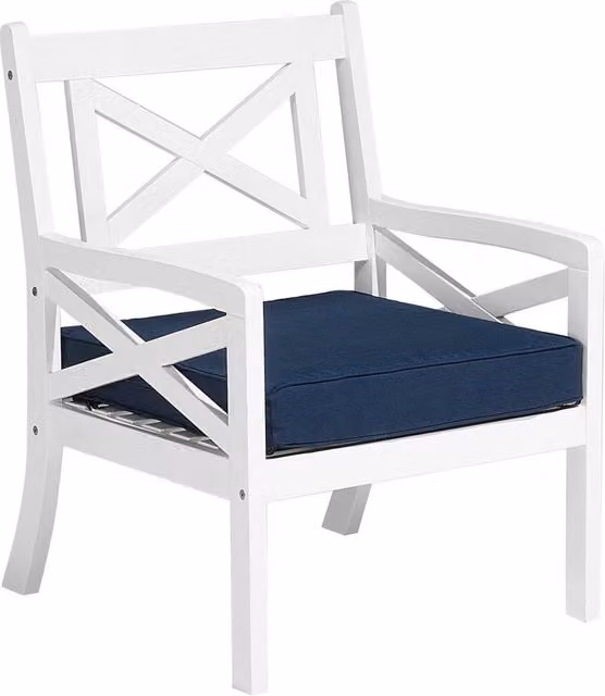 Sedia da giardino Beliani in legno di acacia bianco con cuscini blu marittimo