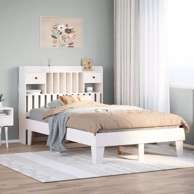 Letto senza Materasso Bianco 135x190 cm Legno Massello di Pino 3308859