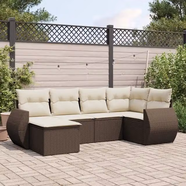 Set Divano da Giardino 6 pz con Cuscini Marrone in Polyrattan 3221662