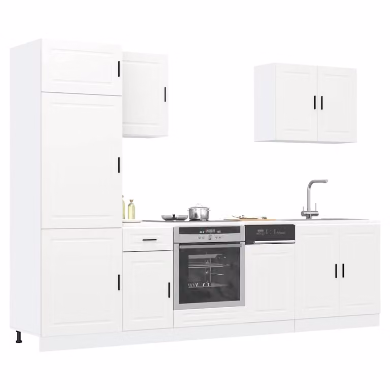 Set di mobili da cucina moderno vidaXL composto da 7 pezzi in legno multistrato, colore bianco opaco, L/P/H: 207 x 60 x 57 cm