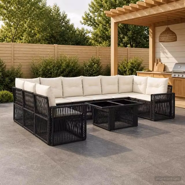Set Divano da Giardino 11 pz Nero e Bianco Crema polyrattan 3436840