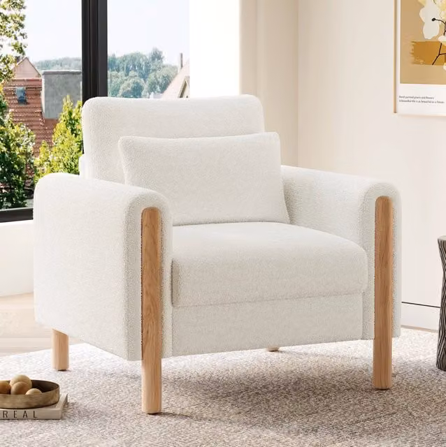 Poltrona 87x83x88,5 cm bianca, 1 posto, tessuto peluche e struttura in legno