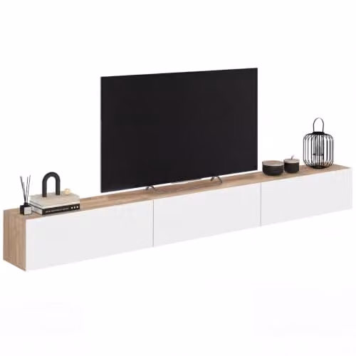IDMarket - Mobile TV sospeso ELIO da 270 cm, 3 ante, in legno e bianco