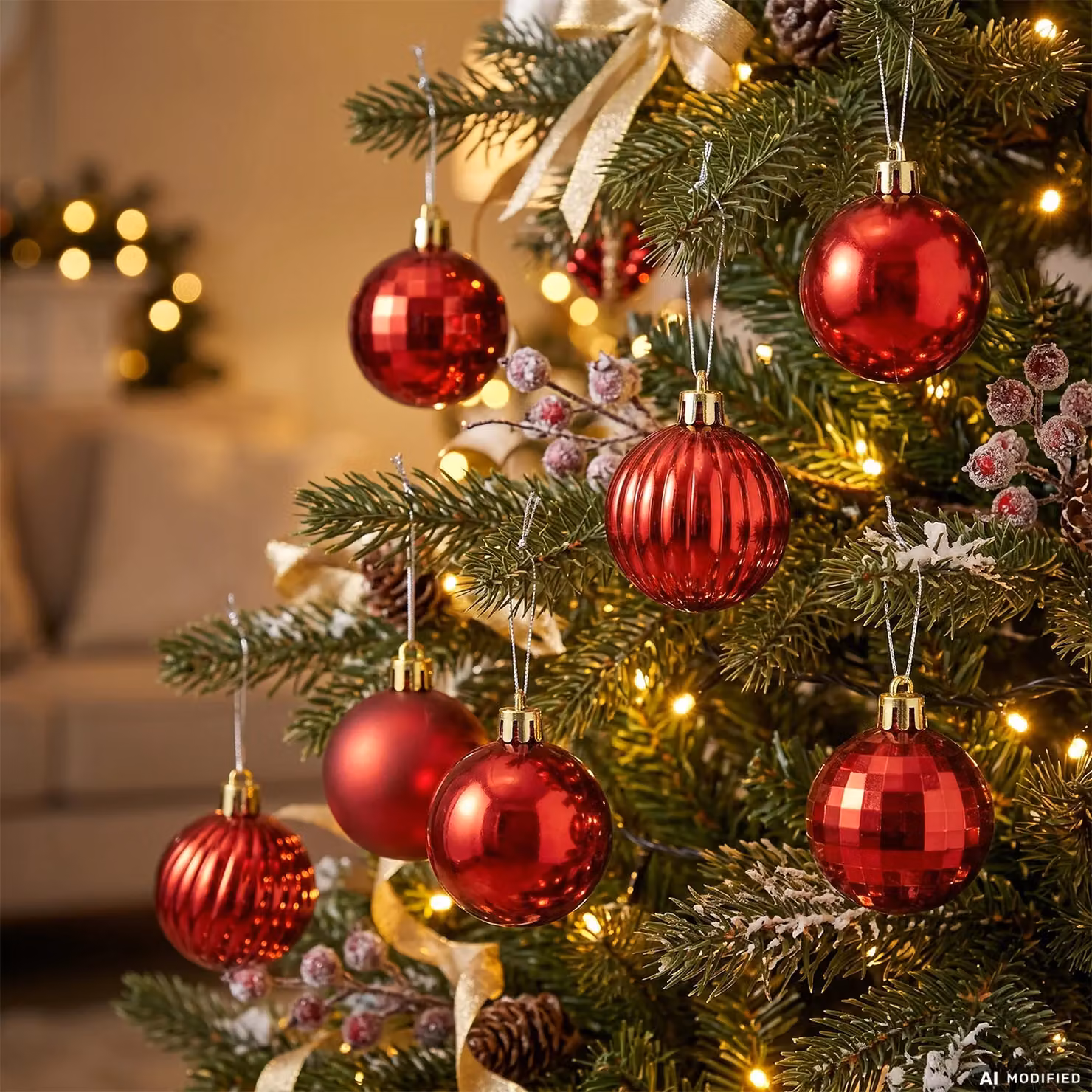 Set di 36 palline di Natale VESTIAMO CASA rosse con decorazioni geometriche, diametro: 4 cm – 2