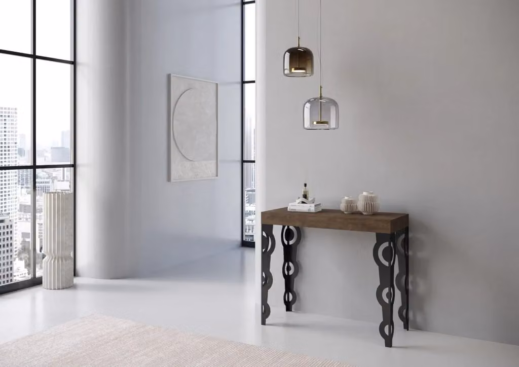 Consolle allungabile Karayan Premium in noce con telaio antracite L/P: 90 x 40 cm, estensibile fino a 300 cm – 2
