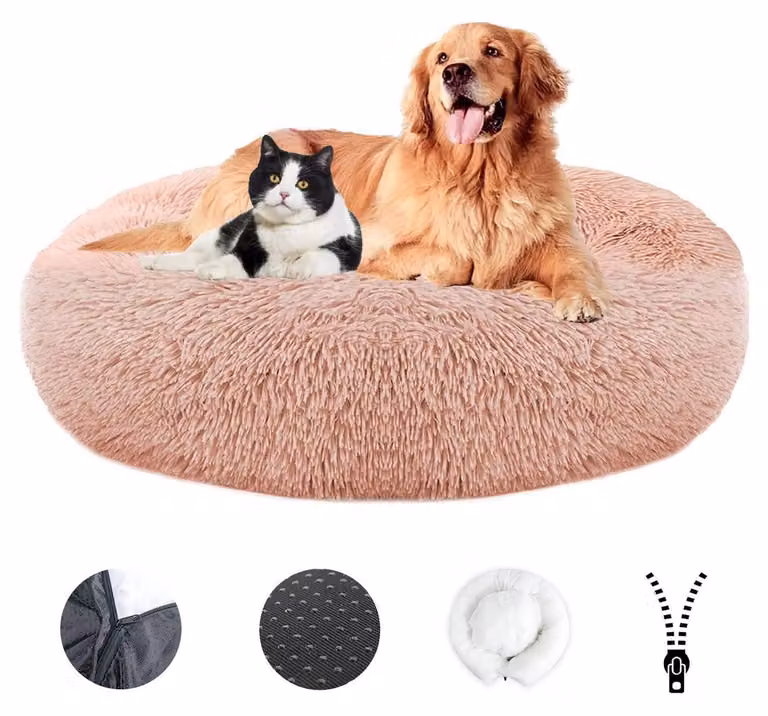 Cuccia per cani, morbida, lavabile, con rivestimento removibile, antiscivolo, diametro 120 cm, in pelle rosa