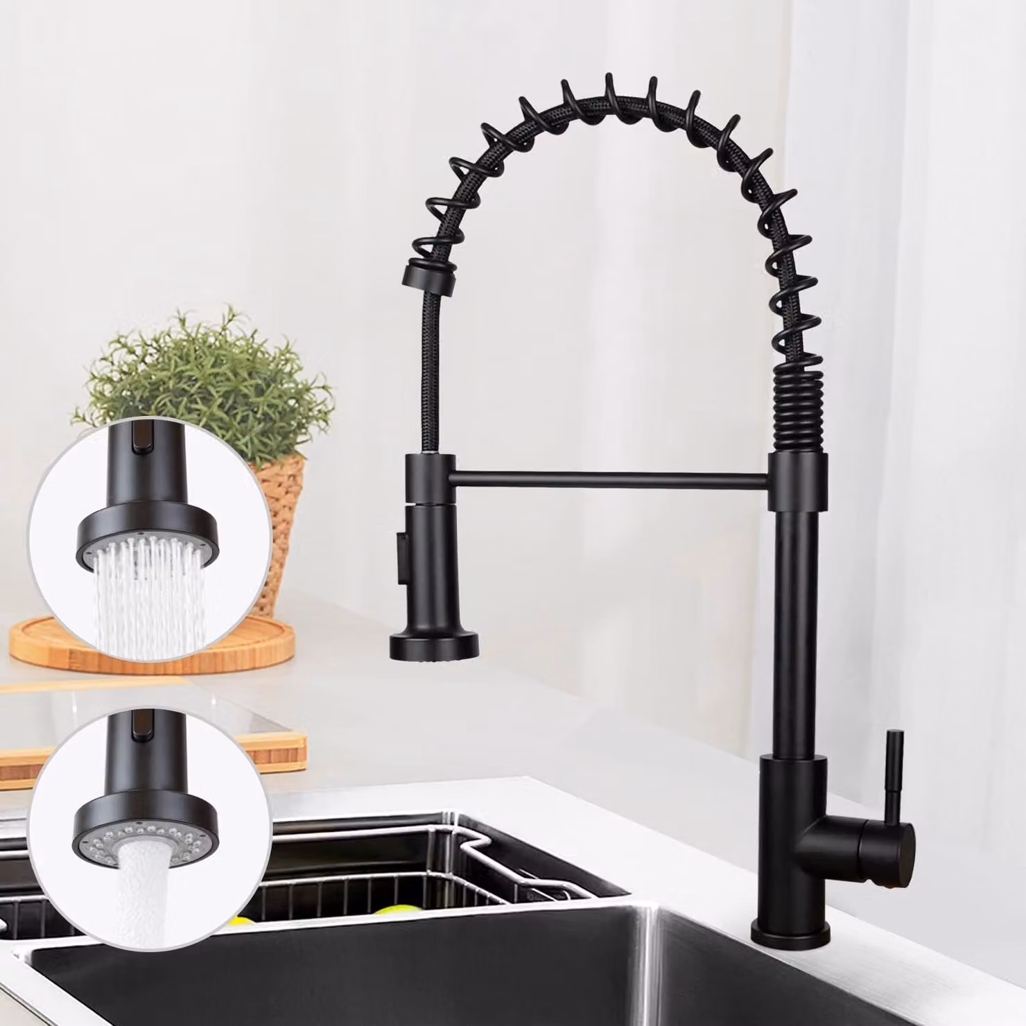 Miscelatore da cucina ZMH con miscelatore per doccia Miscelatore estraibile per lavello in acciaio inox con rotazione a 360° e molla rubinetto nera