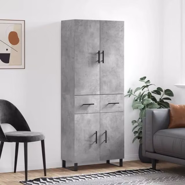 Credenza-Buffet-Armadio da cucina Grigio Cemento 69,5x34x180 cm in Legno Multistrato 737893