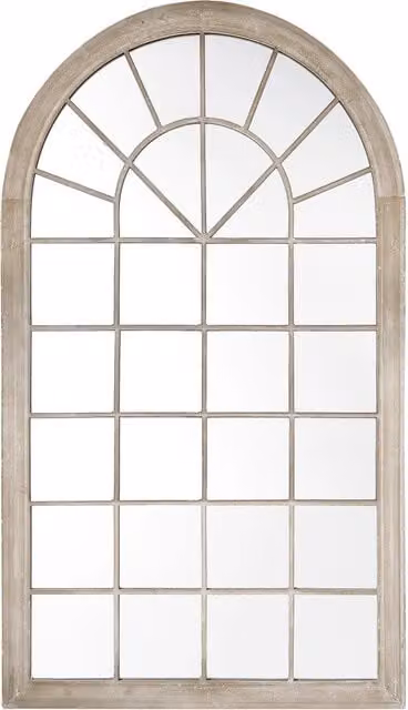 Specchio da parete BELIANI con cornice in metallo beige e design ad arco vintage, L: 77 cm, H: 130 cm