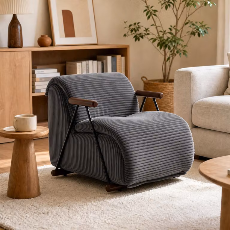 Poltrona relax LVHOM con rete a doghe, poltrona ergonomica per la televisione, poltrona lounge imbottita con braccioli, poltrona da lettura XXL, colore grigio