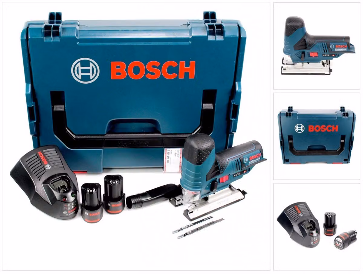 Seghetto alternativo a batteria BOSCH GST 12V-70 in L-Boxx con 2 batterie ricaricabili 12 Volt 2,0 Ah + caricabatterie AL1130 CV - ex 10,8 V-LI