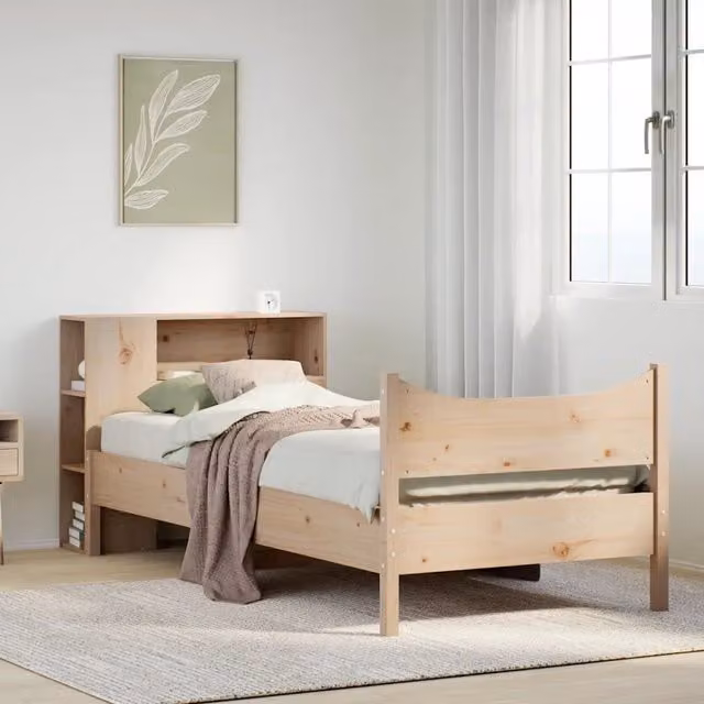 Letto in legno massello di pino VIDAXL stile rustico con ripiani laterali non trattato L: 219,5 cm, P: 82,0 cm, H: 81,0 cm