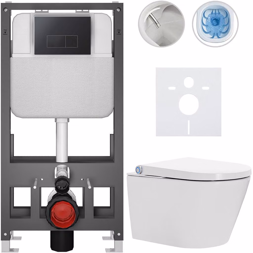 Water WC sospeso con bidet Cronus Standard - bianco lucido - pulsante Prime/Modulo, nero - freestanding - installazione a parete/cartongesso - 59,3x38,4 cm