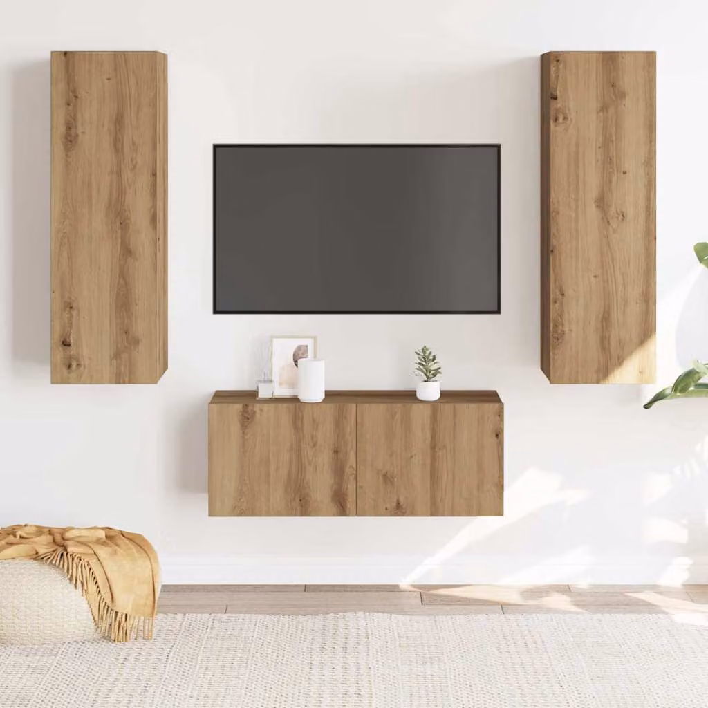 Set di 3 mobili TV da parete vidaXL in legno Rovere, design moderno marrone opaco, L/P/H: 80 x 30 x 30 cm
