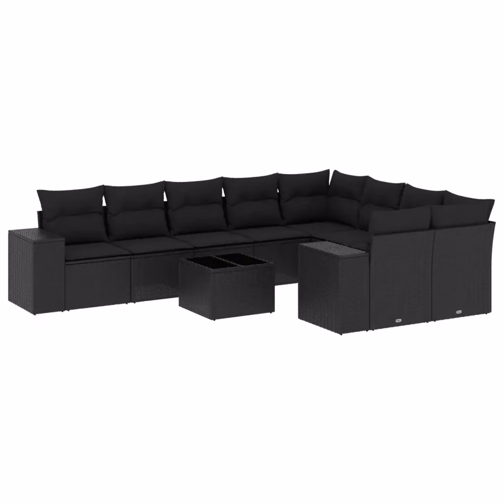 Set di divani da giardino vidaXL in 10 pezzi con polyrattan nero, sedute imbottite e tavolino da esterno – 2