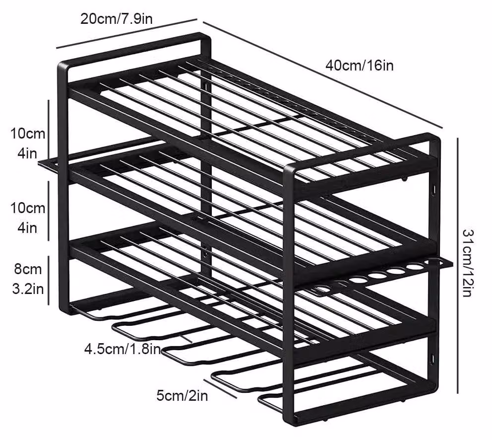 Porta utensili per elettroutensili - Scaffale a parete per utensili - 4 ripiani in metallo, dimensioni 40x20x31 cm - Capacità di carico 50 kg - Supporto per trapani - Colore nero