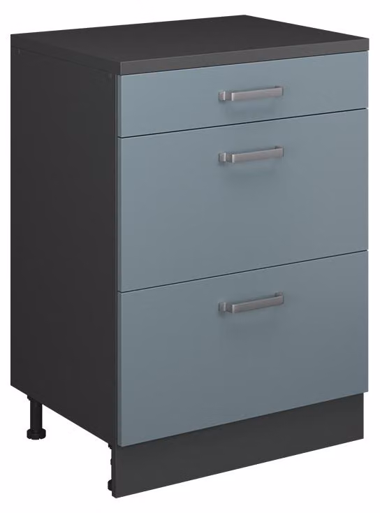 Mobile cucina sottotetto Vicco R-Line Grigio-blu 60 cm senza inclinazione con 3 cassetti, Model 61703