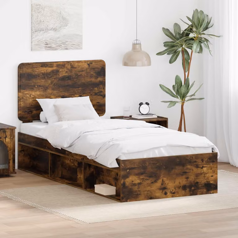 Struttura del letto in pino massello vidaXL, colore rovere fumé, L/P: 90 x 190 cm
