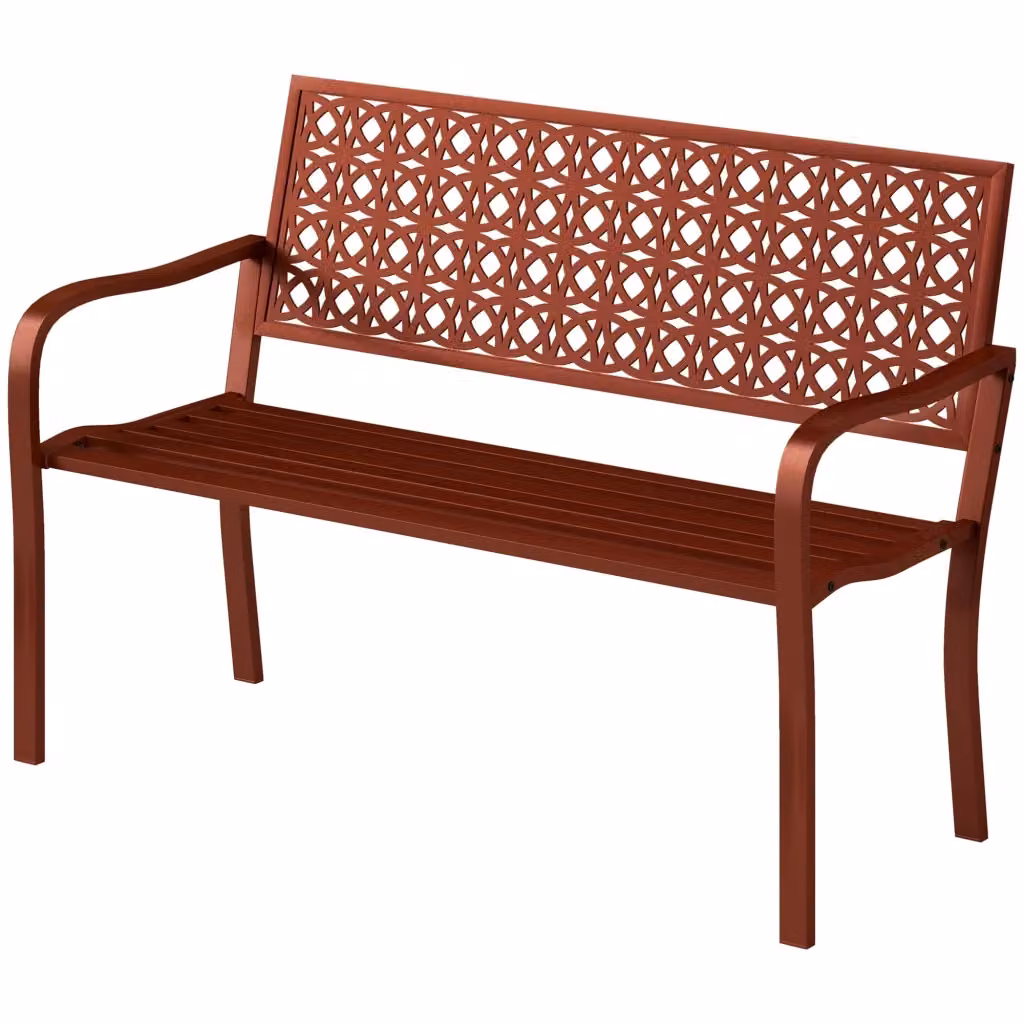 Panchina da giardino Outsunny in acciaio rosso per 2 persone con braccioli L: 240 cm, P: 63 cm, H: 41 cm – 2