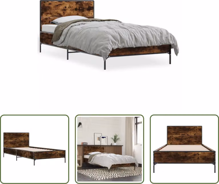 The Living Store struttura letto in rovere fumé 90x200 cm materiale a base di legno e metallo