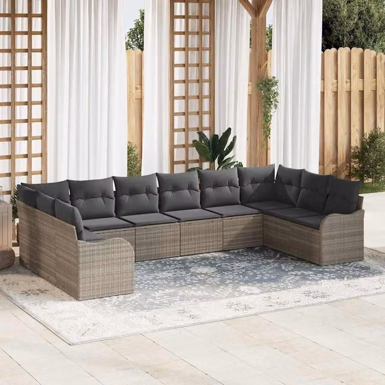 Maison Exclusive - Set Divano da Giardino 10 pcs Grigio chiaro polyrattan