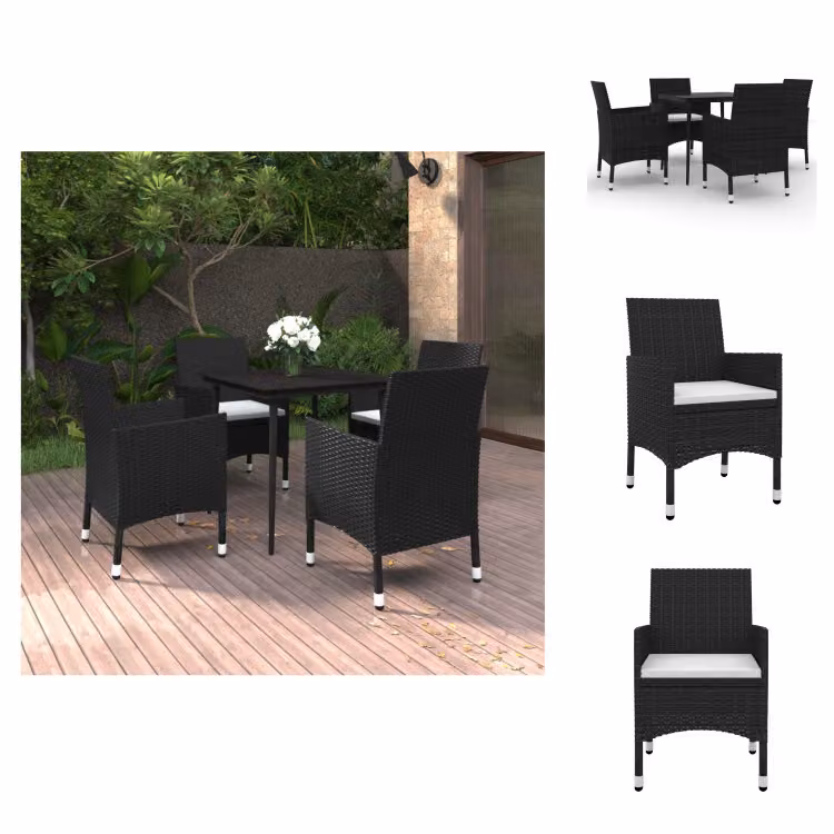 vidaXL Set da pranzo da giardino in 5 pezzi con cuscini in polirattan e vetro - Set di mobili da giardino