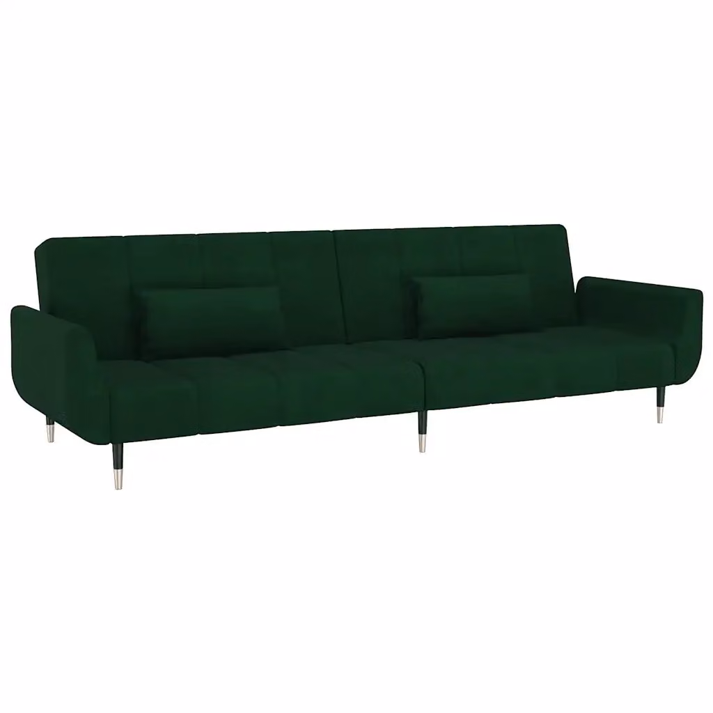vidaXL Divano Letto Click-Clack a 2 Posti in Velluto Verde con Cuscini e Poggiatesta Regolabile L: 220 cm, P: 84,5 cm, H: 69 cm – 2