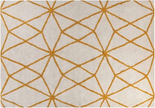 Tappeto in cotone bianco e giallo motivo a geometrico 160 x 230 cm camera da letto soggiorno ingresso