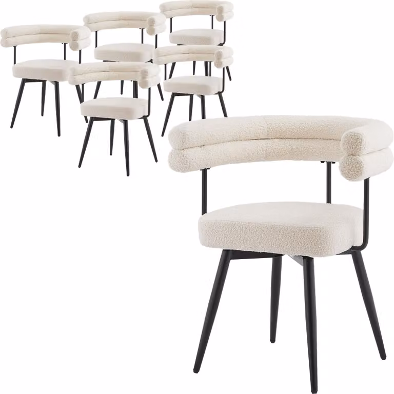ML-Design Set di 6 sedie da pranzo girevoli in tessuto beige Teddy, sedie da salotto ergonomiche con braccioli e schienale, sedie girevoli a 360° con gambe in metallo