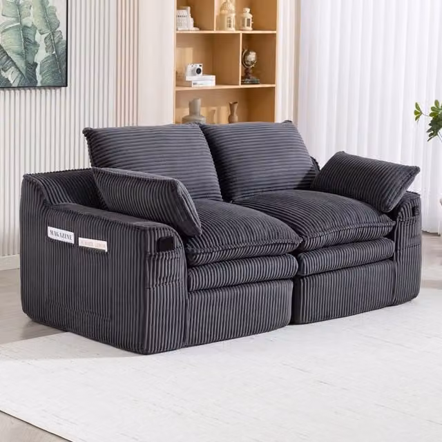 Divano 2 Posti in Tessuto con Cuscini ¨C MINIMAL ¨C Grigio Scuro