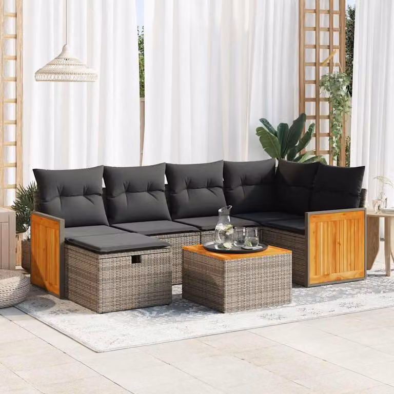 Maison Exclusive - Set da giardino 7 pezzi con cuscini in polyrattan grigio