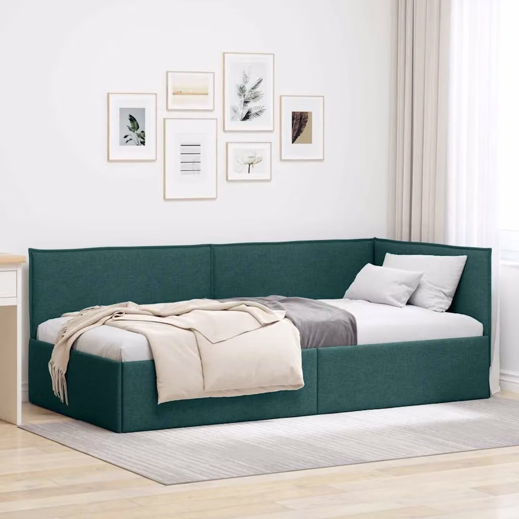 Cornice del letto ad angolo moderna vidaXL in tessuto verde con chaise longue asimmetrica, L/P/H: 194 x 140 x 94 cm – 1
