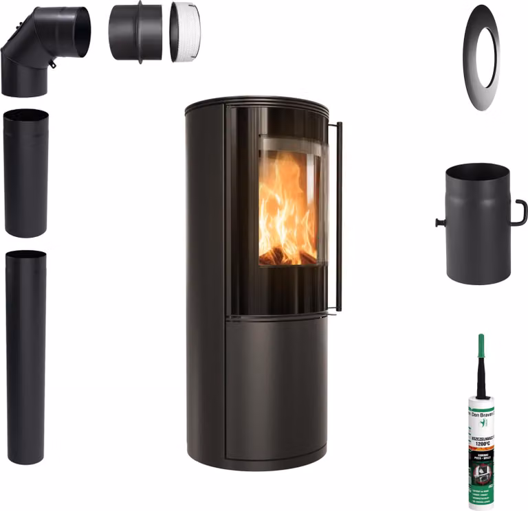 Stufa a legna in acciaio a libera installazione KRATKI SVEN 7 kW fi 150 serranda Accessori di installazione