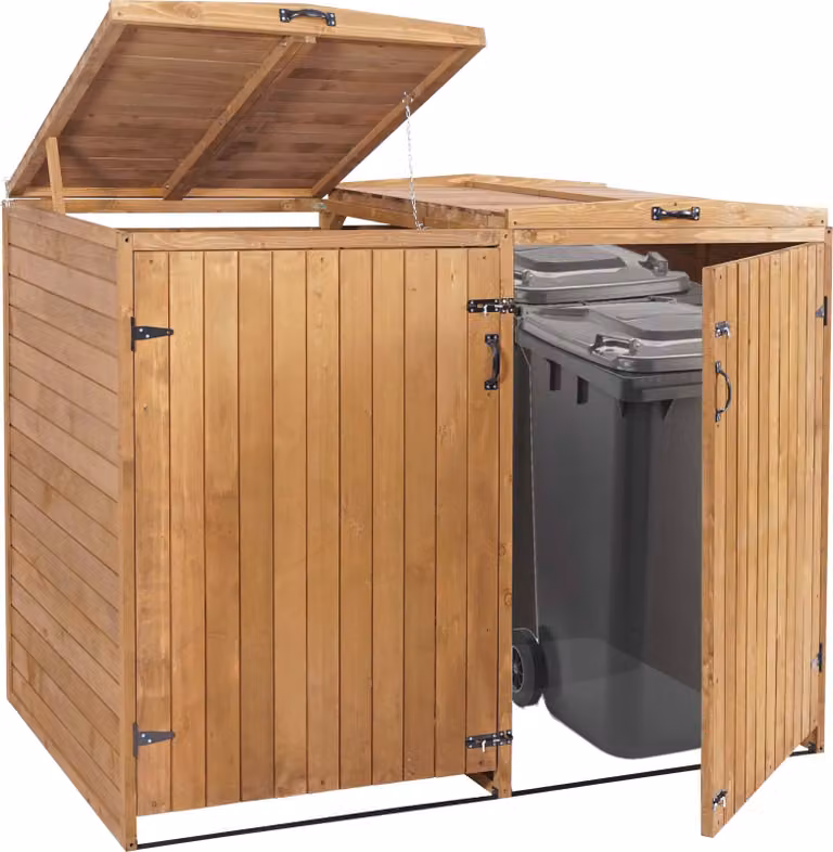 Contenitore per rifiuti XL a 2 posti/4 posti HWC-H74, contenitore per rifiuti, espandibile 126x158x98cm legno ~ marrone