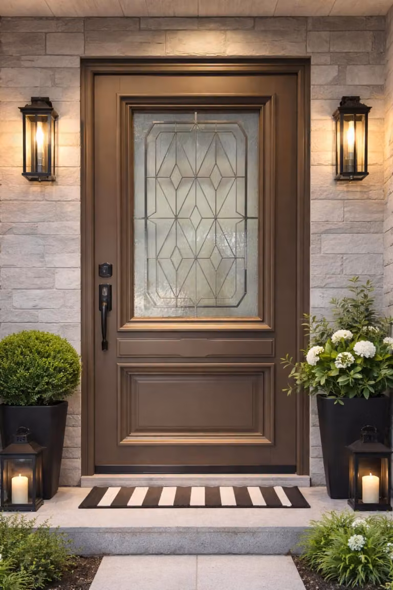 Porta d'ingresso in legno con vetro Camille Grigio Quarzo, H.215xL.90 cm, lato tavolo P. dritto, GD MENUISERIES