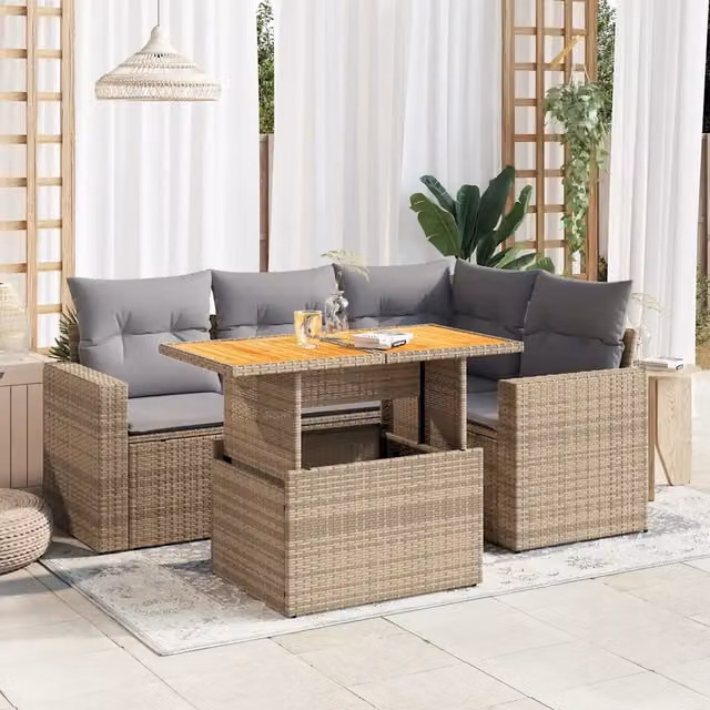 Set Divano da Giardino 5 pz con Cuscini Beige in Polyrattan 3327034