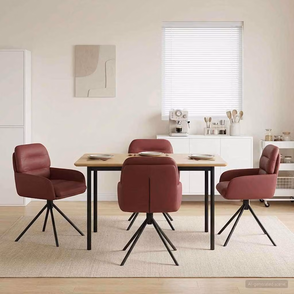 Set di 4 sedie da pranzo girevoli vidaXL in similpelle rosso vino con braccioli e base in metallo