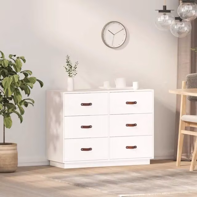 Credenza Buffet da cucina Design Mania in legno massello di pino bianco L/P/H: 100 x 40 x 75 cm