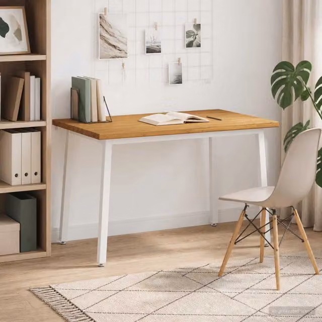 Tavolo rettangolare moderno vidaXL in legno di acacia massello bianco con bordo naturale L: 120 cm, P: 70 cm, H: 75 cm – 1