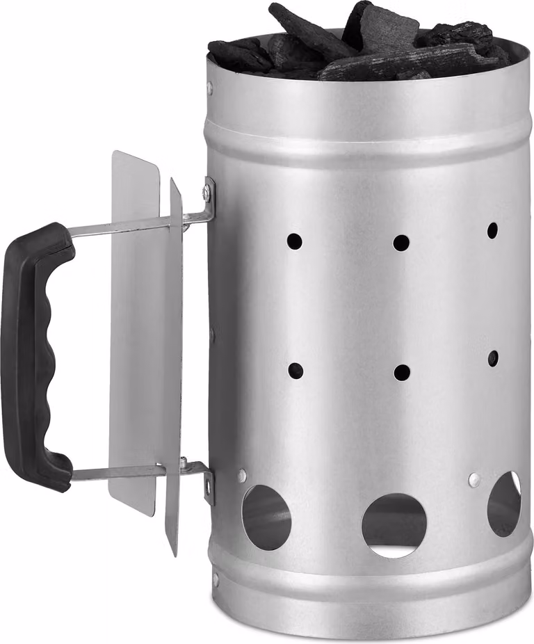 Accendino a carbonella Relaxdays, in acciaio, accendino a carbonella per BBQ, caminetto, barbecue, H x P: 27 x 16 cm, starter per barbecue, argento