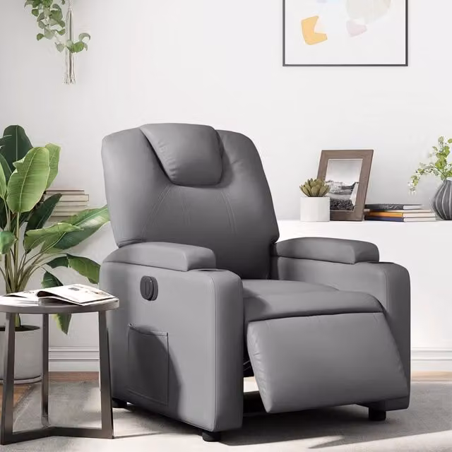 Poltrona Reclinabile Elettrica Grigia in Similpelle 3204419