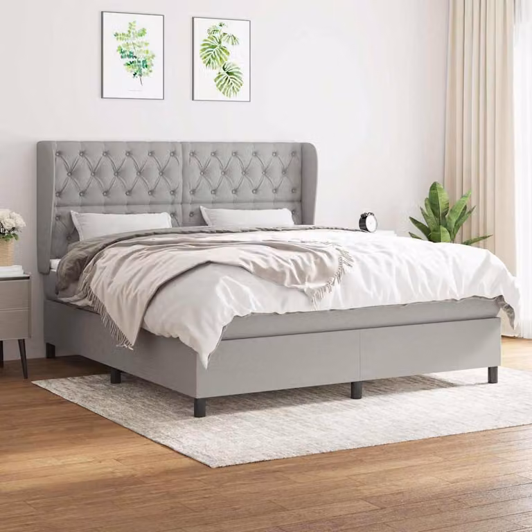 vidaXL Giroletto a Molle con Materasso Ibrido in Tessuto Grigio Chiaro e Bianco L/P/H: 160 x 200 cm