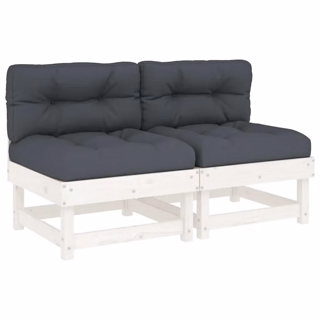 Set di 2 divani da giardino vidaXL in legno massello di pino bianco con cuscini in stile rustico per terrazzo o esterno – 2