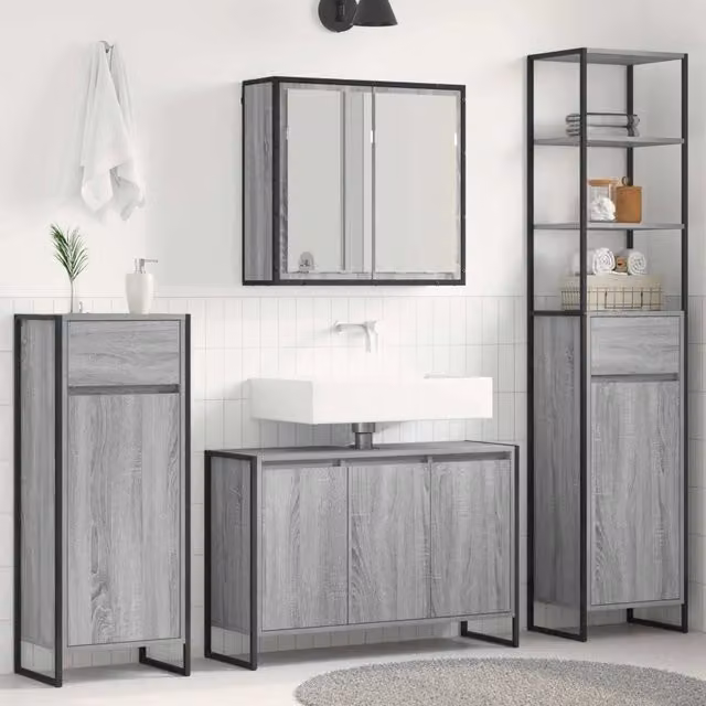 Set di mobili per il bagno 4 pz Grigio Sonoma 3403049