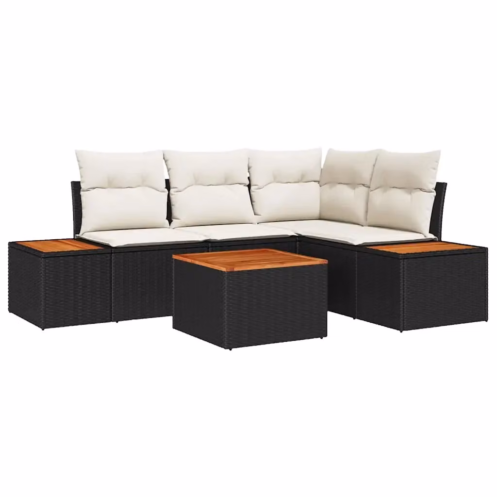 Set Divano da Giardino vidaXL a L con Tavolino e Pouf in Rattan Nero e Acciaio con Cuscini Imbottiti e Rivestimenti Rimovibili – 2