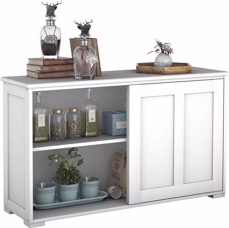 Mobile contenitore beige, credenza, mobiletto, armadio per la cucina, mobiletto per il bagno, tavolino laterale, mobile multifunzione con ante scorrevoli, color crema