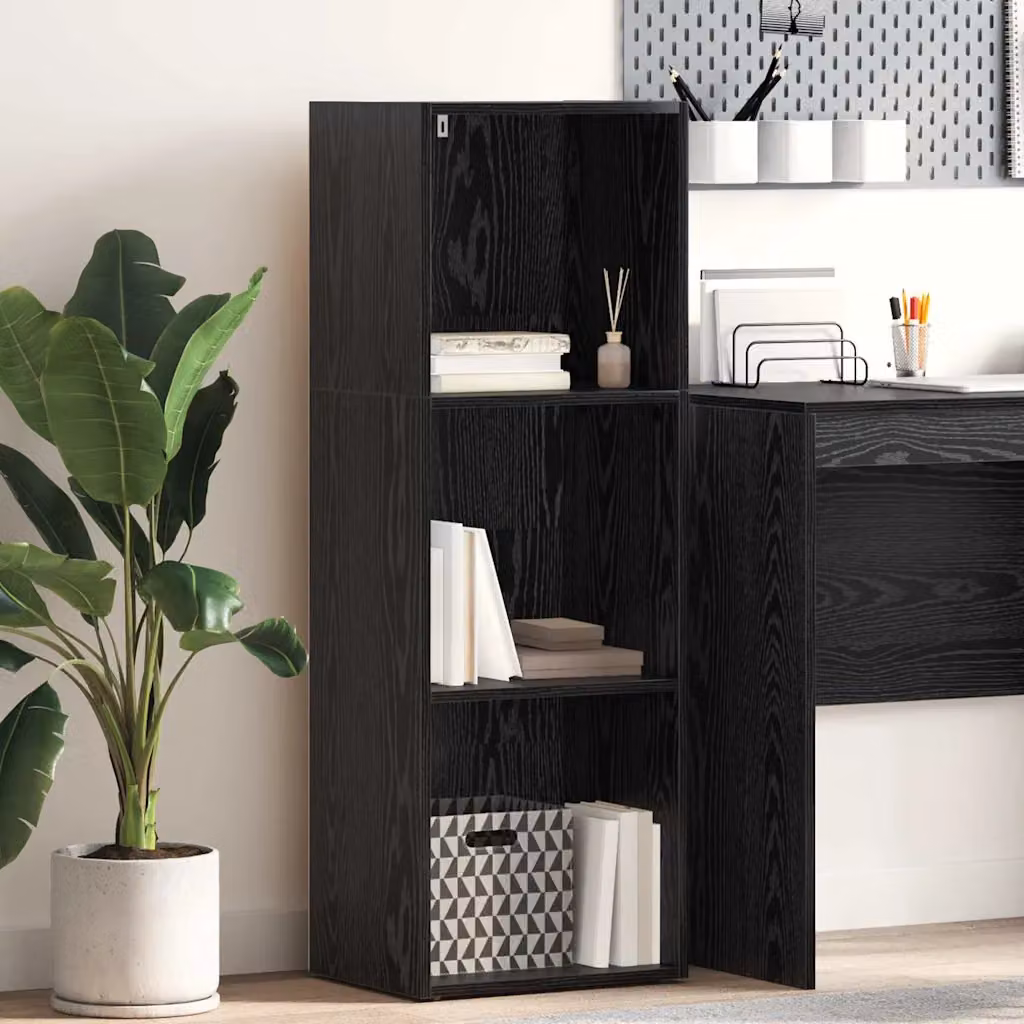 Libreria vidaXL a 3 livelli in MDF nero con ripiani regolabili, L/P/H: 40 x 30 x 114 cm