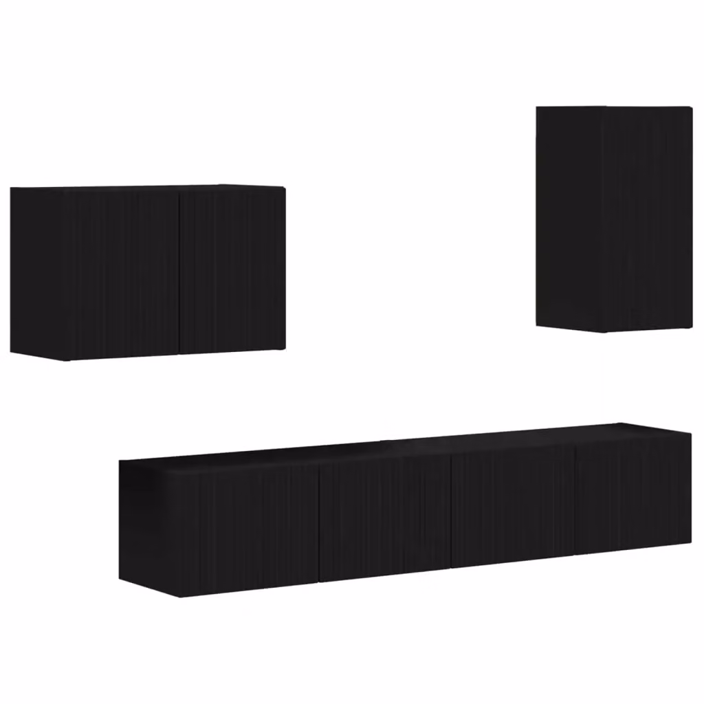 Set di 4 mobiletti da TV da parete vidaXL in MDF nero e legno con design minimalista per il tuo soggiorno – 2
